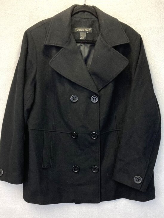 Lane Bryant Double Breasted Peacoat Womens 3X 22/24 Plus Black Wool Jacket Lined - Picture 1 of 16